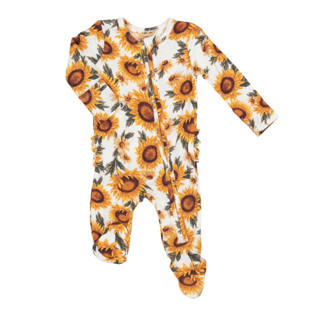 NWT Angel Dear 2 Way Zipper Footie 3-6 mo Sunflower Ruffle butt!